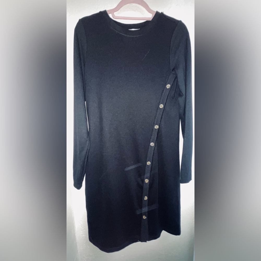 LOFT Black Asymmetrical Button Dress